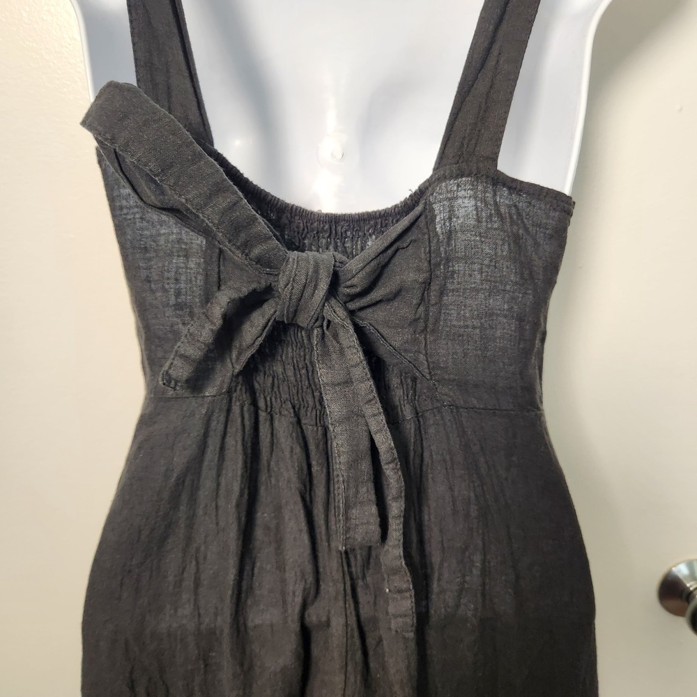 Francesca Bettini Black M Linen Cotton Tie Back Strappy Midi Dress Pockets Italy - Picture 4 of 12
